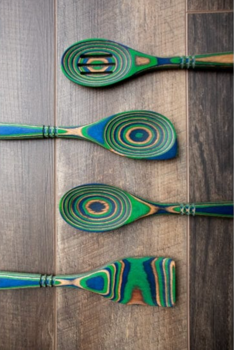 Island Bamboo Pakkawood 12-Inch Spoon, Peacock