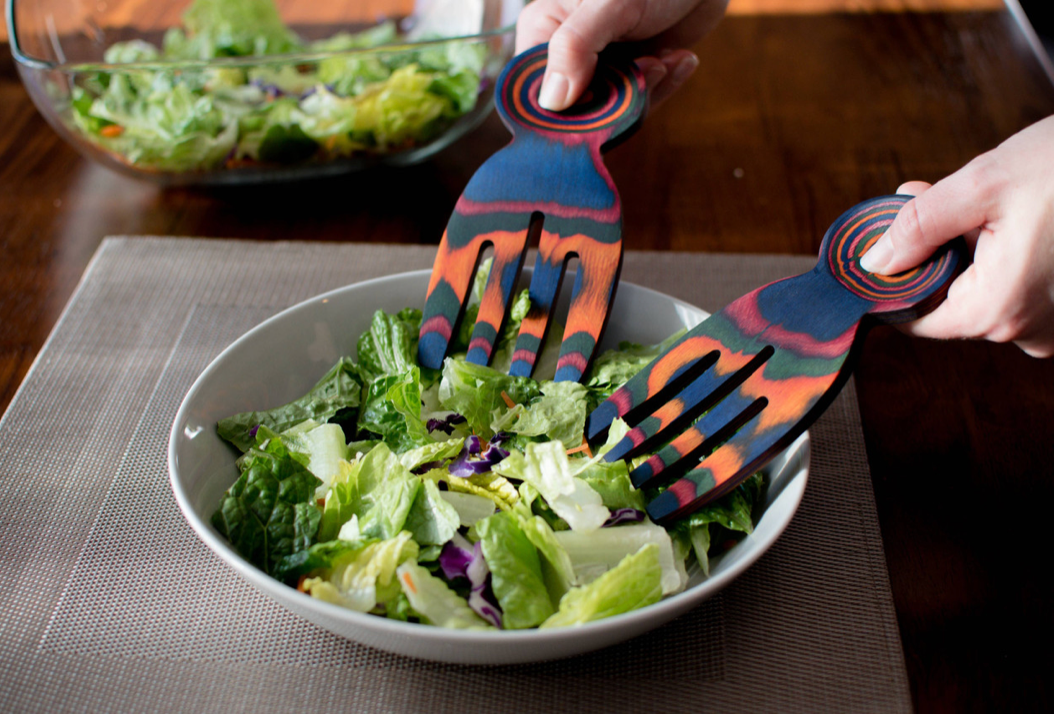 Island Bamboo Pakkawood Salad Hands, Rainbow