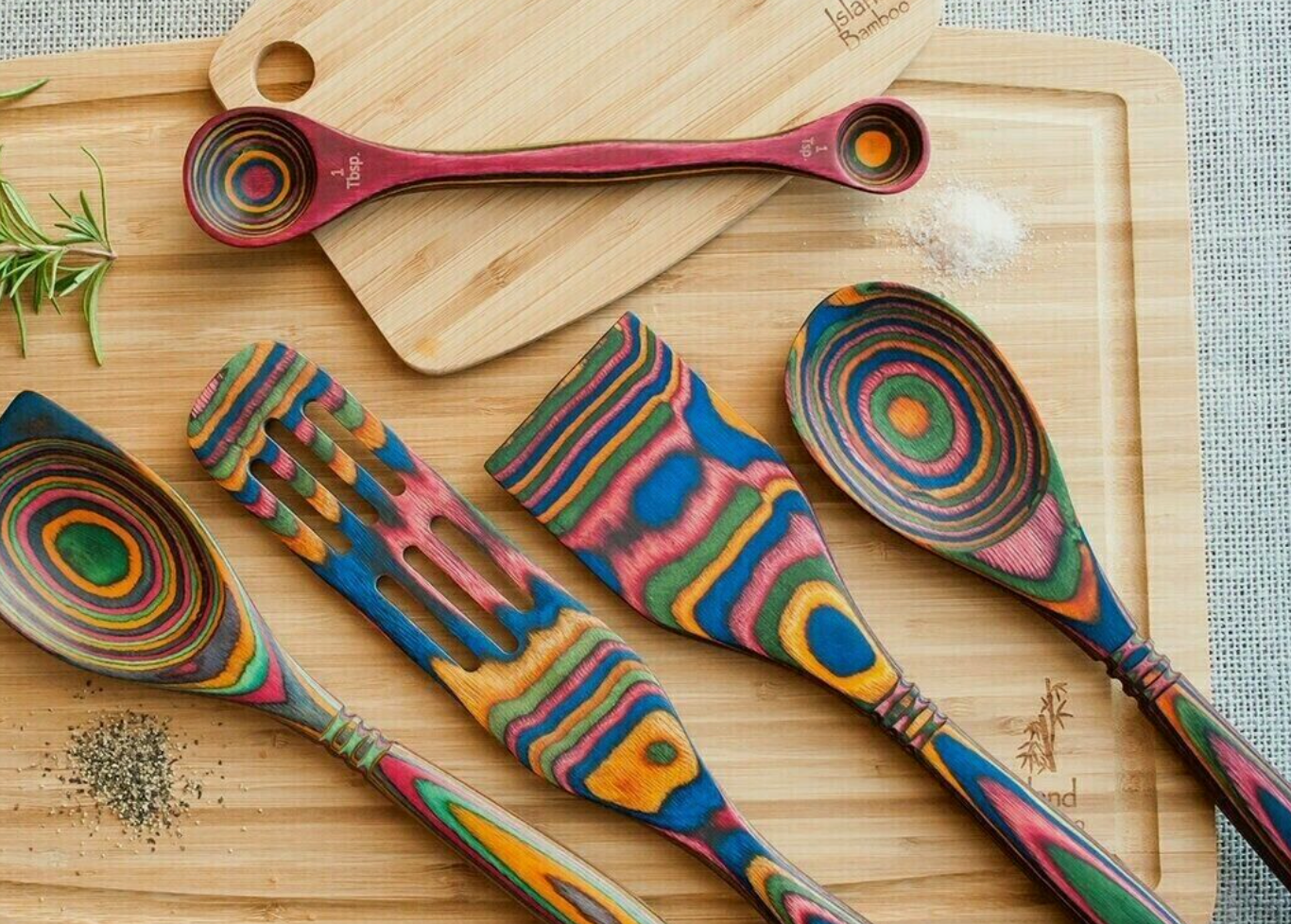 Island Bamboo Pakkawood 12-Inch Corner Spoon, Rainbow