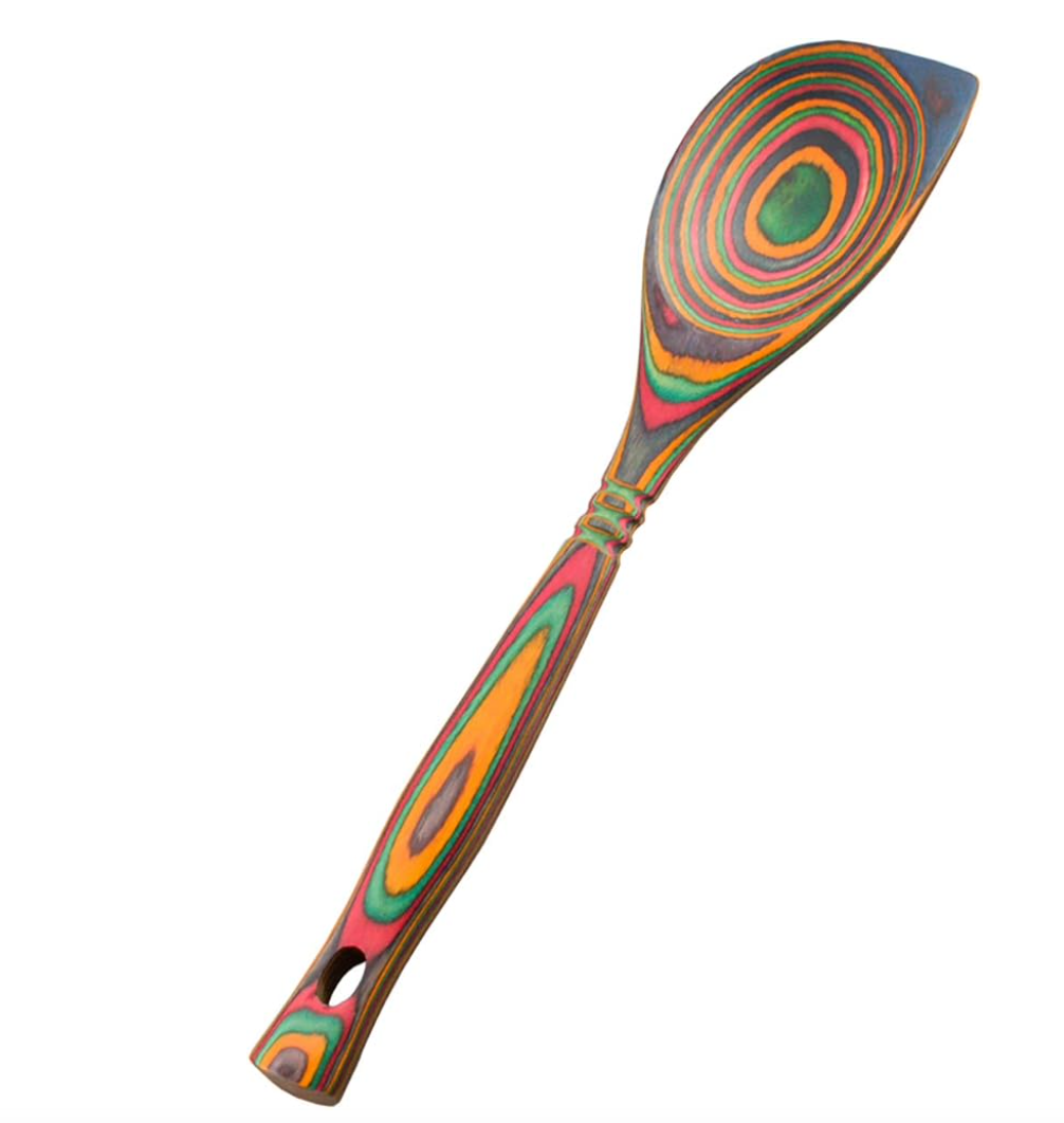 Island Bamboo Pakkawood 12-Inch Corner Spoon, Rainbow