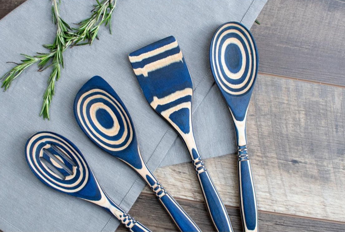 Island Bamboo Pakkawood 12-Inch Corner Spoon, Blue