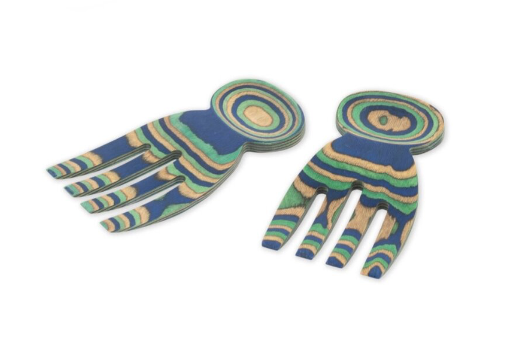 Island Bamboo Pakkawood Salad Hands, Peacock
