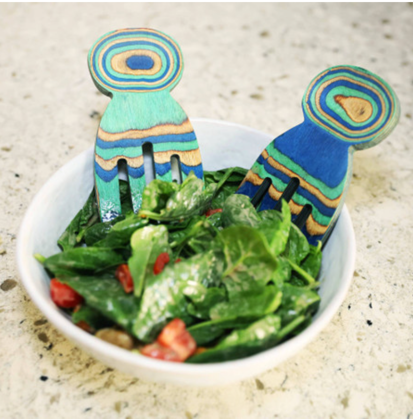 Island Bamboo Pakkawood Salad Hands, Peacock
