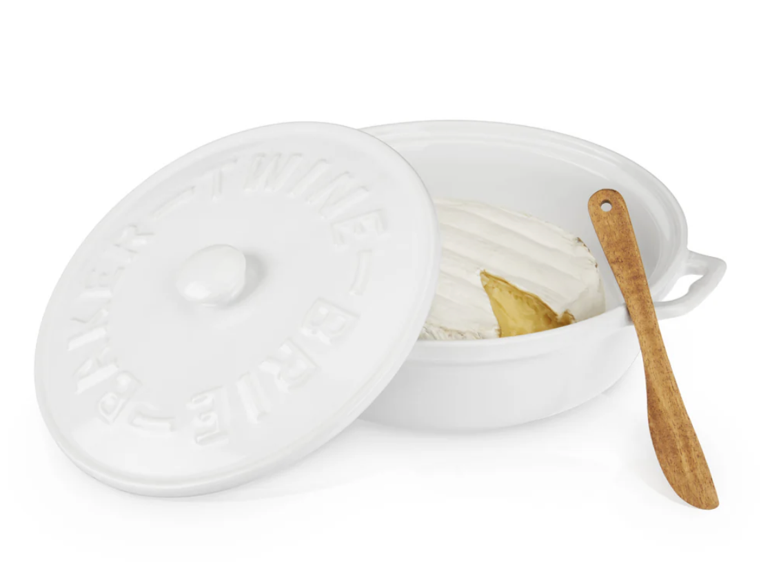 Ceramic Brie Baker & Acacia Wood Spreader Set
