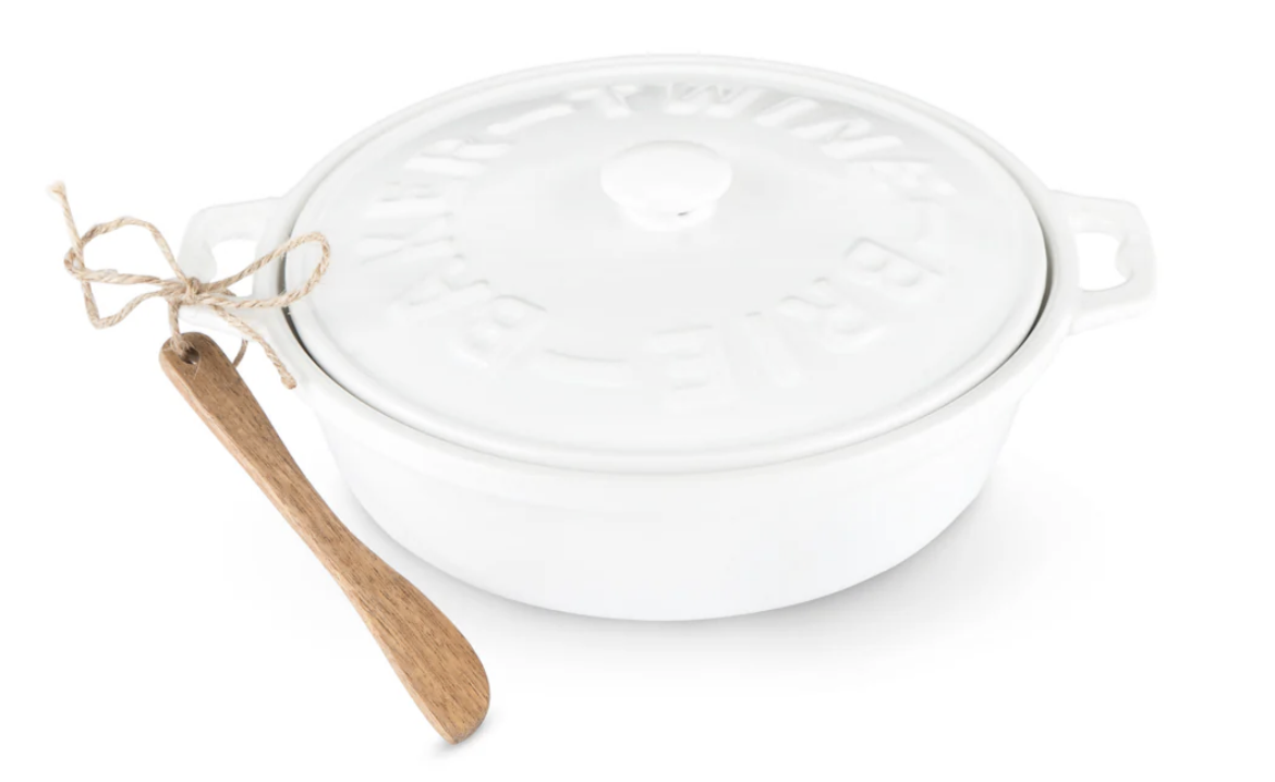 Ceramic Brie Baker & Acacia Wood Spreader Set