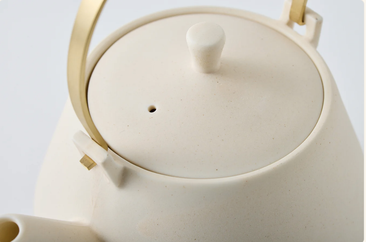 Frustum Unglazed Clay Teapot with Brass Handle
