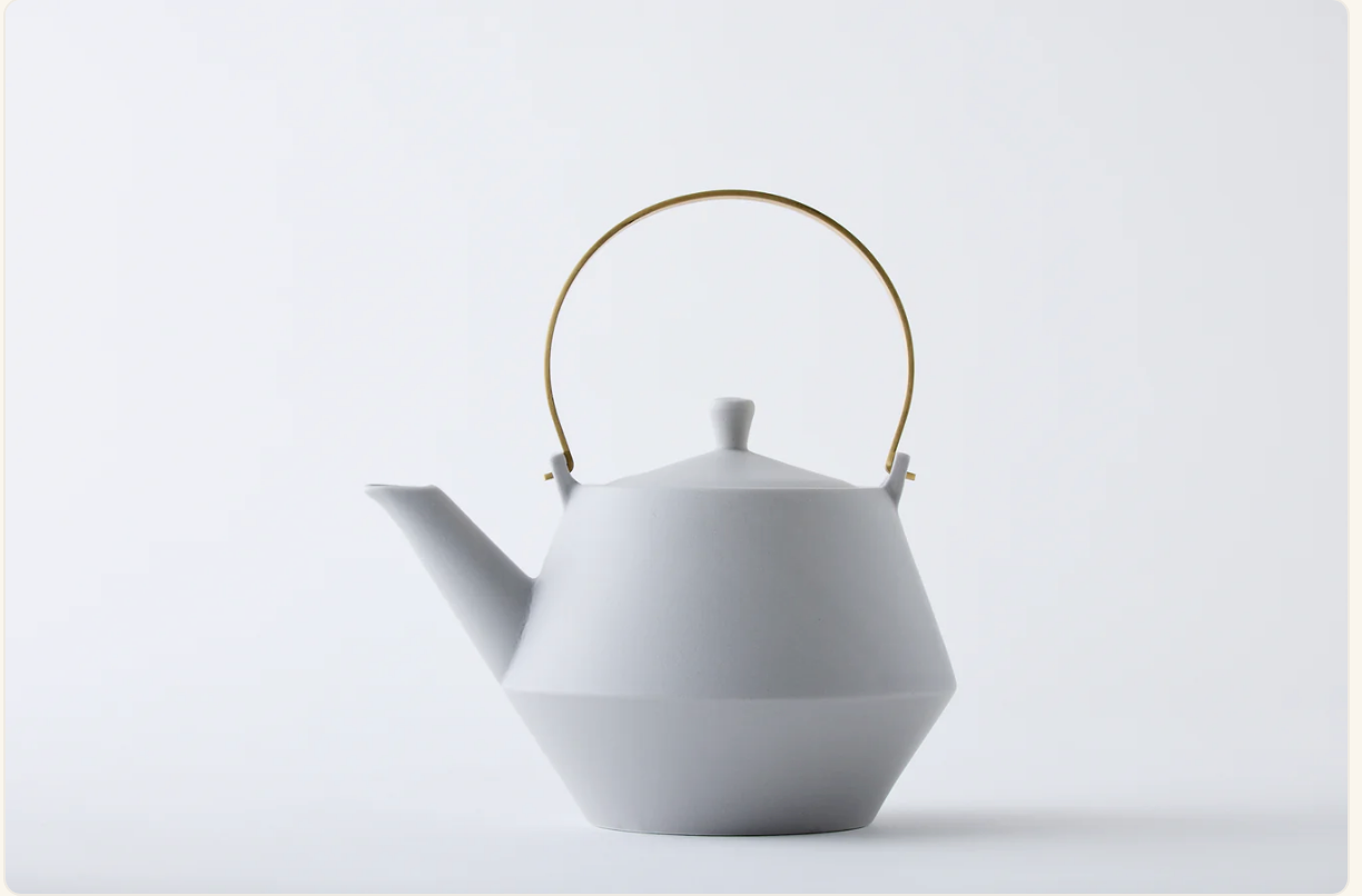 Frustum Light Ink Clay Teapot with Brass Handle