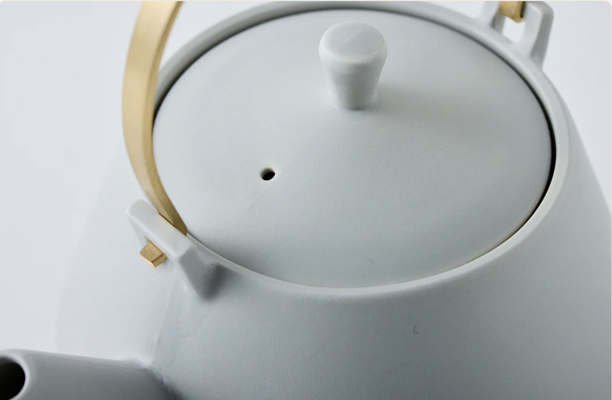 Frustum Light Ink Clay Teapot with Brass Handle