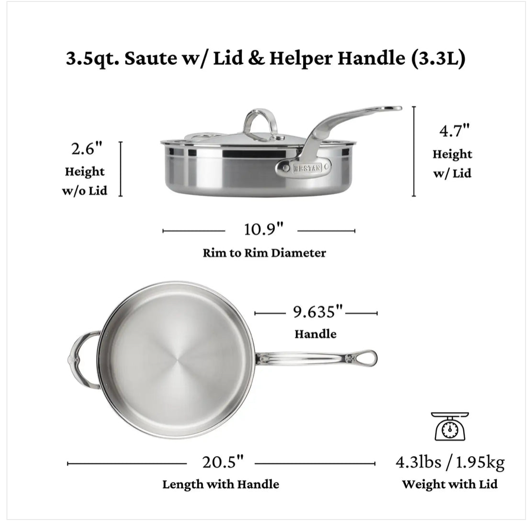 Hestan ProBond Professional Clad Stainless Steel Covered Sauté Pan 3.5QT