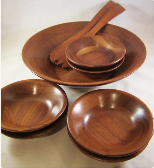 Mid Century Walnut Bowl Set by FITZHUGH 9 Piece Set